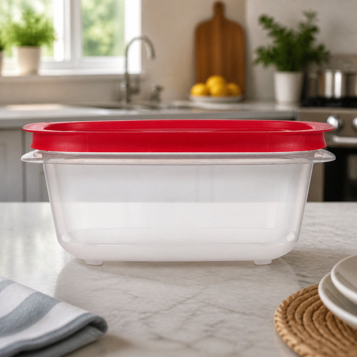 Food Storage Prep Containers - 赤い長方形の食品保存容器、キッチンでの食事の準備に便利な蓋付き、耐久性のある残り物整理容器