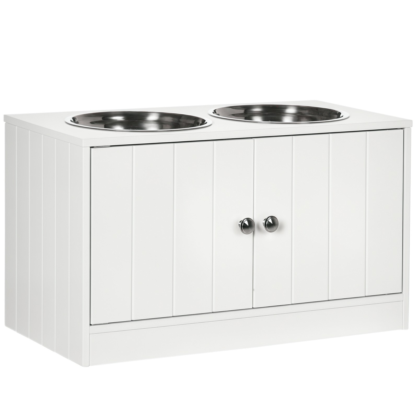 Food Storage Pet - 磁気ドア付きドッグフード収納キャビネット＆犬用給餌ステーション、ホワイト