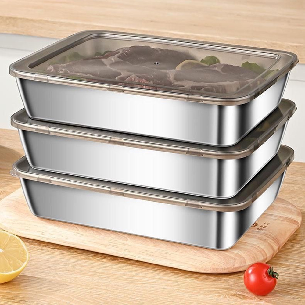 Food Storage Home - 2026 3個入り・5個入りステンレス製食品保存容器セット、漏れ防止蓋付き、耐久性があり簡単操作、サンドイッチやフルーツに最適、ホームパーティーに最適