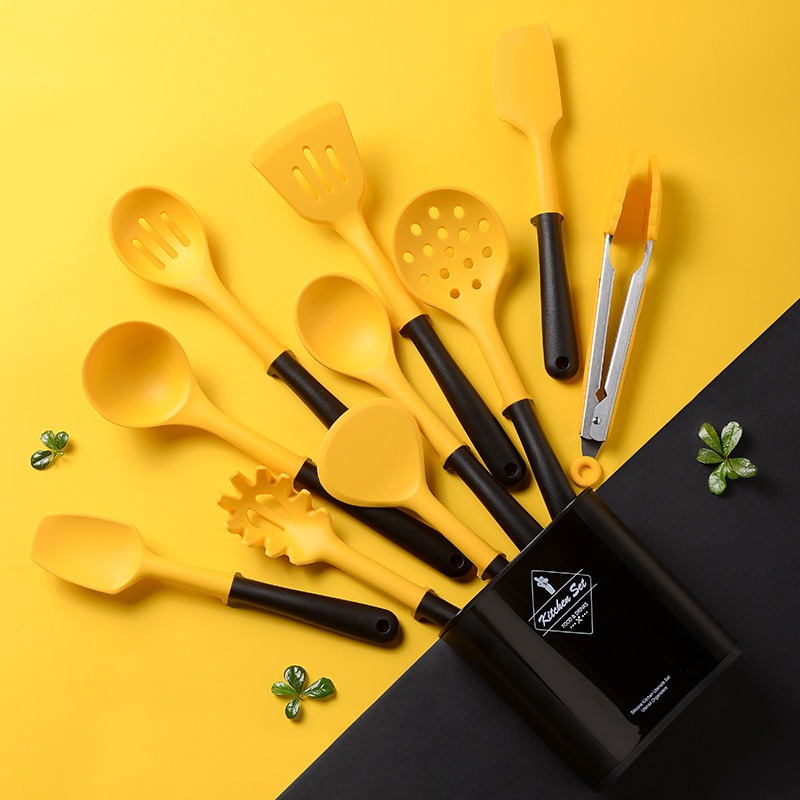Food Storage Yellow - 10個食品グレード黄色調理器具セット耐熱ノンスティック調理器具収納ボックス台所用品