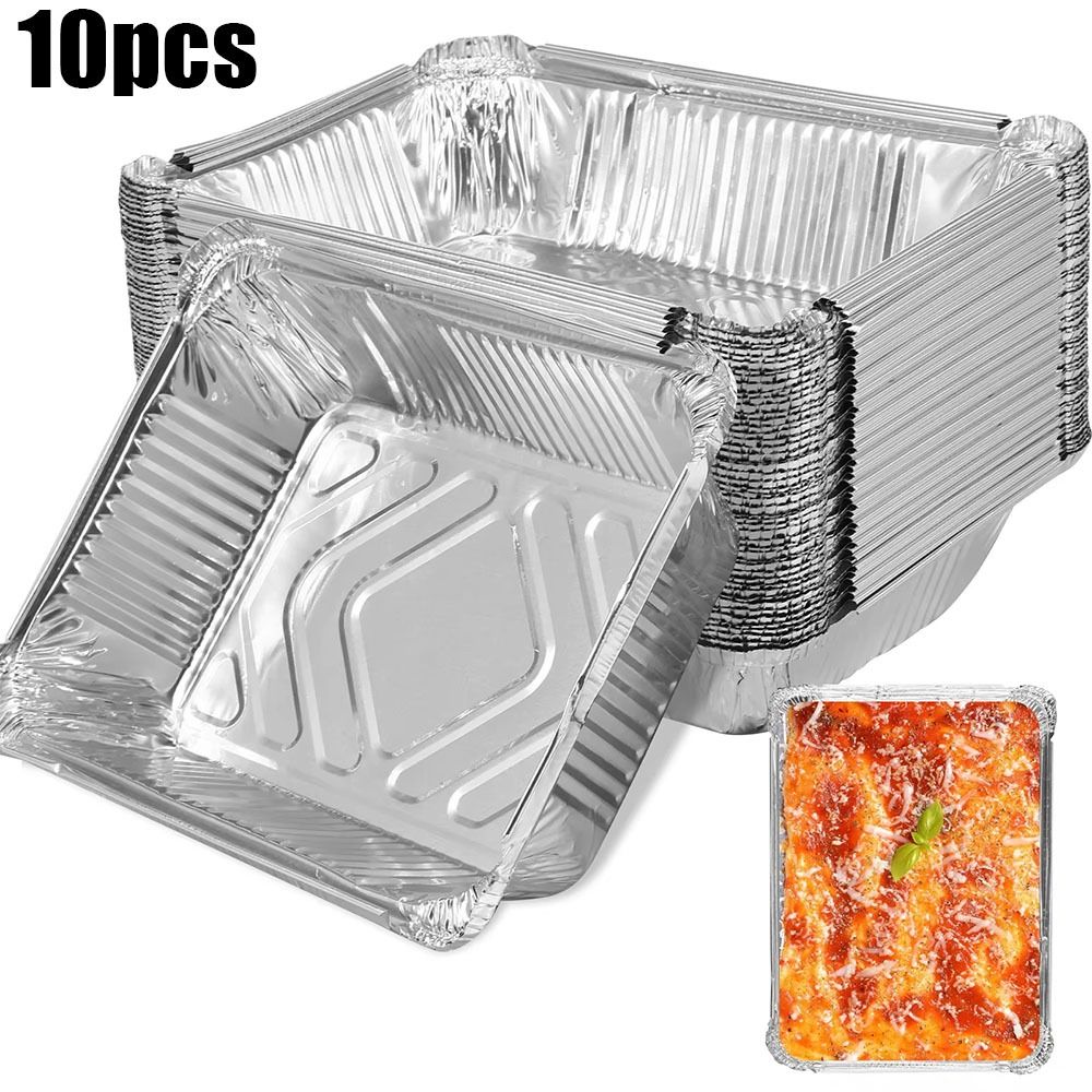 Food Storage Aluminum - 10 個使い捨てアルミ箔食品保存容器オーブンベーキングパン調理キッチン正方形アルミ箔トレイキッチンツール