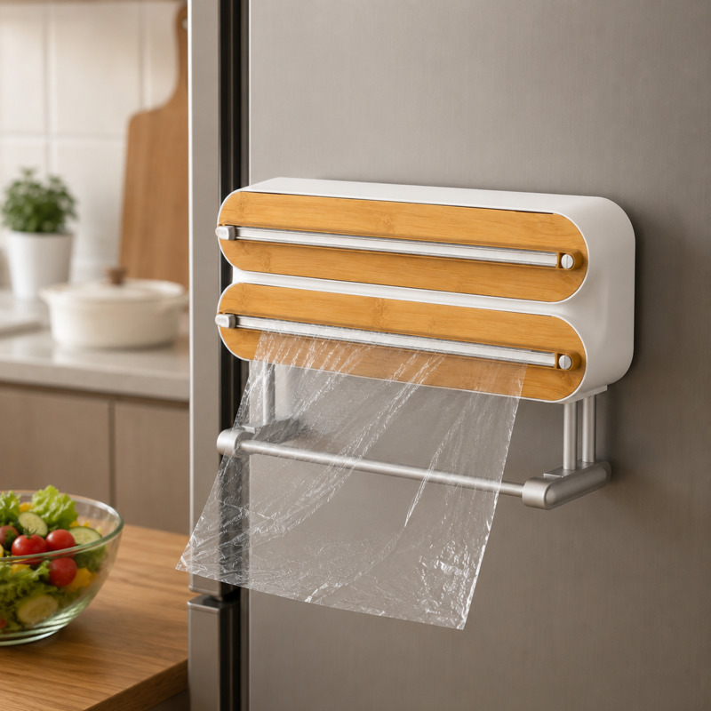 Food Storage Aluminum - 磁気フードラップカッターディスペンサー クリングフィルムホルダー 壁掛け冷蔵庫 キッチンオーガナイザー 収納ボックス アルミホイル