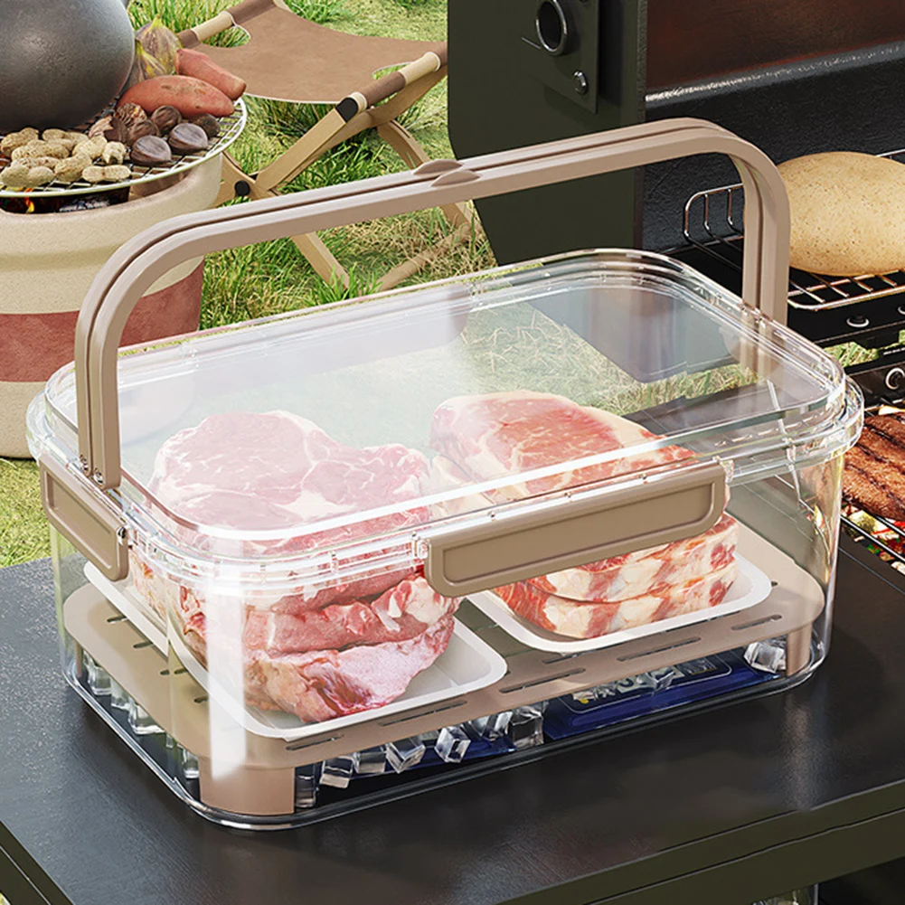 Food Storage Box Large - ポータブル食品保存容器 大容量 気密鮮度ボックス 排水プレート付き 屋外ピクニック キャンプ用