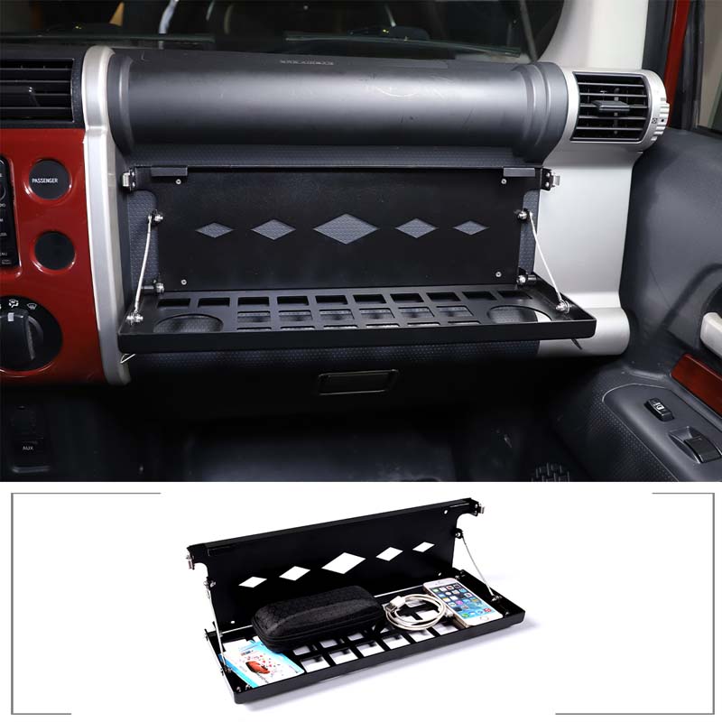 Food Storage Aluminum - 2007-2021年式トヨタFJクルーザー用 車用助手席収納ラック 多機能折りたたみ式フードカップトレイホルダー 車内アクセサリー