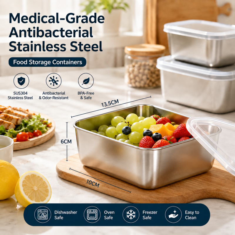 Food Storage Prep Containers - 医療グレードの抗菌ステンレス製食品保存容器 ランチボックス ミールプレップトレイ キッチン収納ボックス