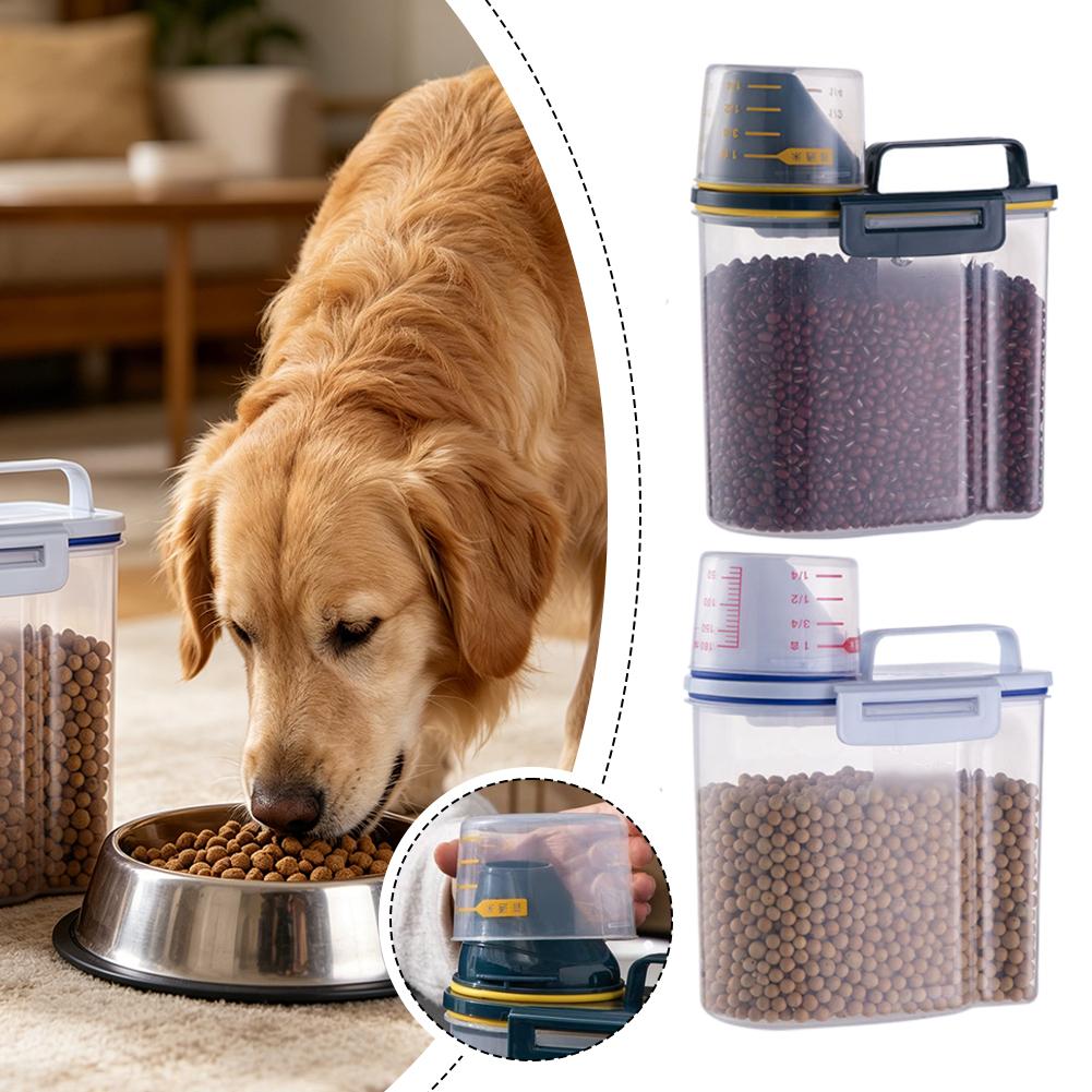 Food Storage Pet - プラスチック製ペットフード保存容器 計量カップ付き 耐久性があり、大容量、お手入れ簡単、乾燥気密ペットフード収納ビン