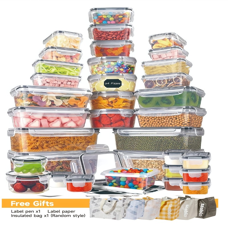 Food Storage Labels - 48個入り BPAフリー食品保存容器セット – キッチン、パントリー、旅行用の蓋とラベル付き気密容器24個