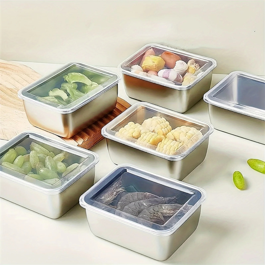 Food Storage Time - 1/3/5 個ステンレス鋼食品収納ボックス鮮度保持ボックス蓋付き、長方形ソーセージ麺フルーツ皿カバー付き