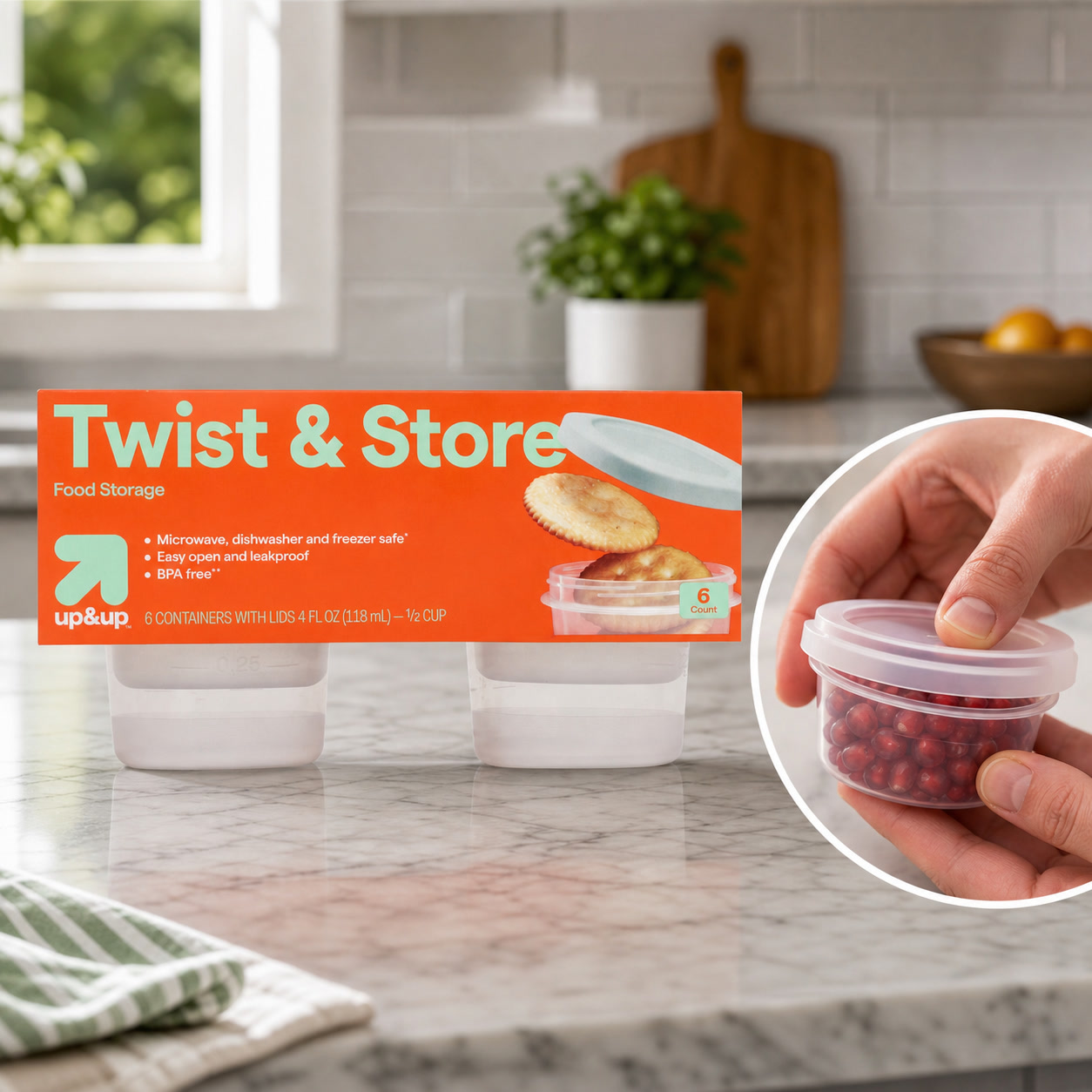 Food Storage Prep Containers - 6個入りラウンド型ツイストロック食品保存容器、4液量オンスの漏れ防止クリアカップ、食事の準備やスナック用