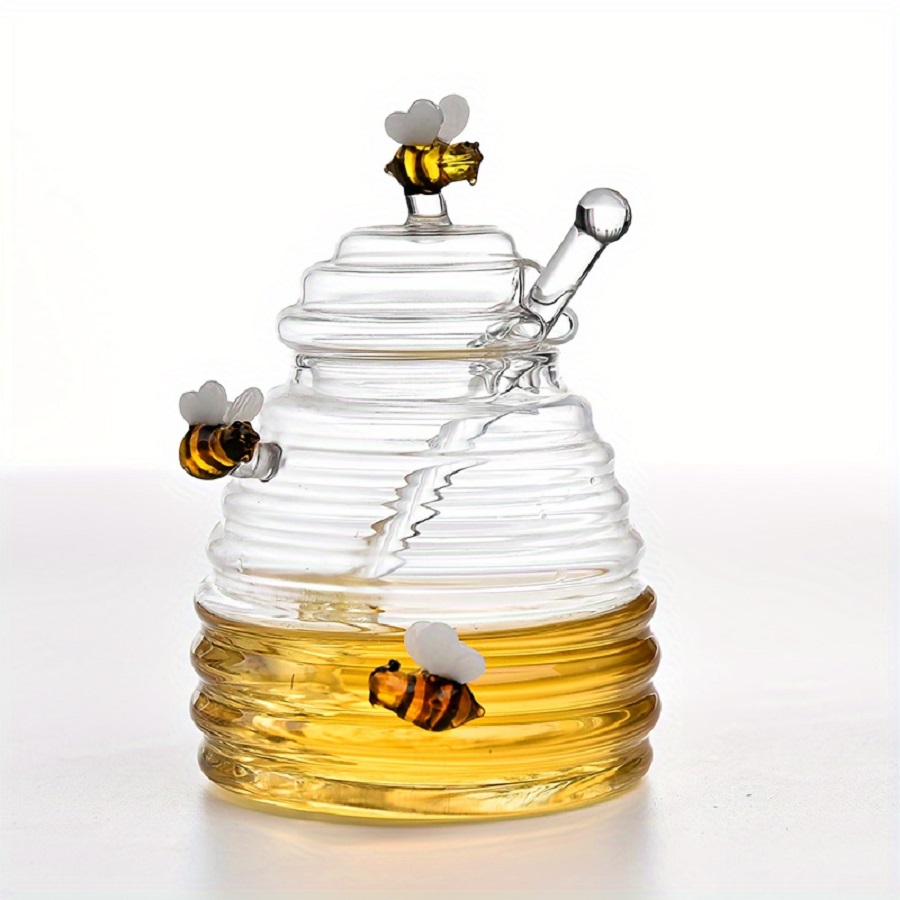 ガラス製ハニーポット、ディッパーと蓋付き、かわいい蜂の装飾が - Food Storage Containers Glass のレビューと価格