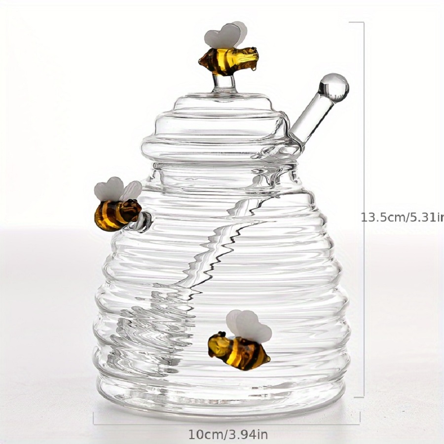 ガラス製ハニーポット、ディッパーと蓋付き、かわいい蜂の装飾が - Food Storage Containers Glass のレビューと価格