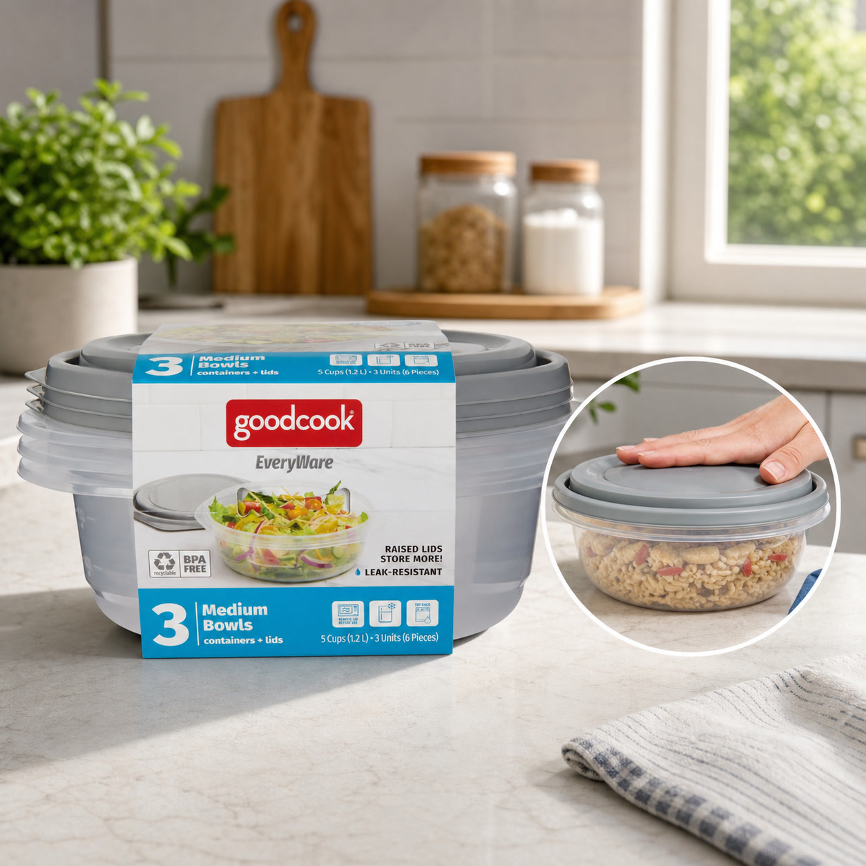 6個入り丸型5カップ食品保存容器（蓋付き）、グレーのプラスチ - Food Storage Prep Containers のレビューと価格