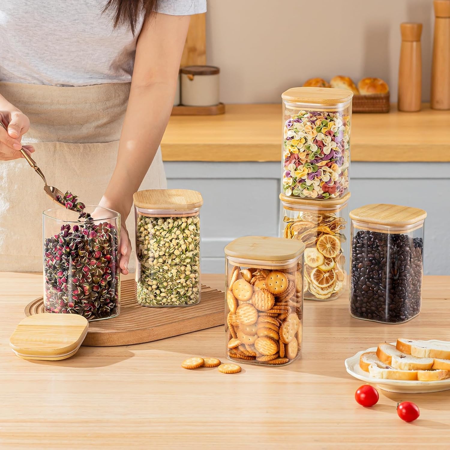 6個セットガラス製食品保存容器 モダンな正方形ガラスキャニス - Food Storage Containers Glass のレビューと価格