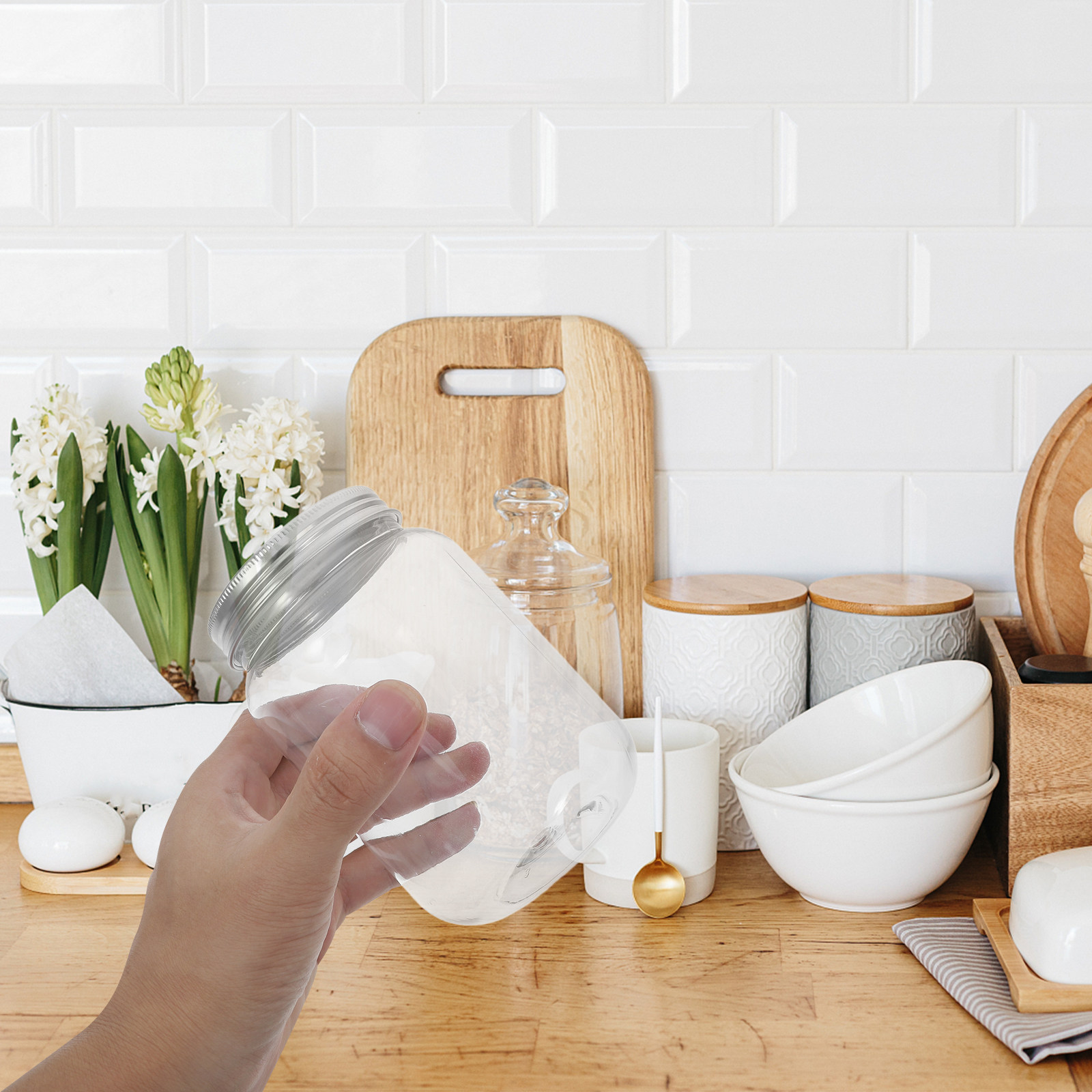 4個入り透明プラスチックジャー、気密蓋付き、キッチン収納用、 - Food Storage Kitchen のレビューと価格