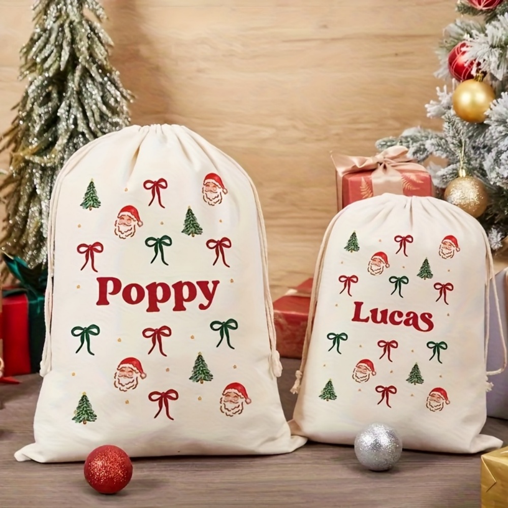 パーソナライズされたシンプルなサンタ＆クリスマスボウ付き巾着 - Food Storage In Plants のレビューと価格