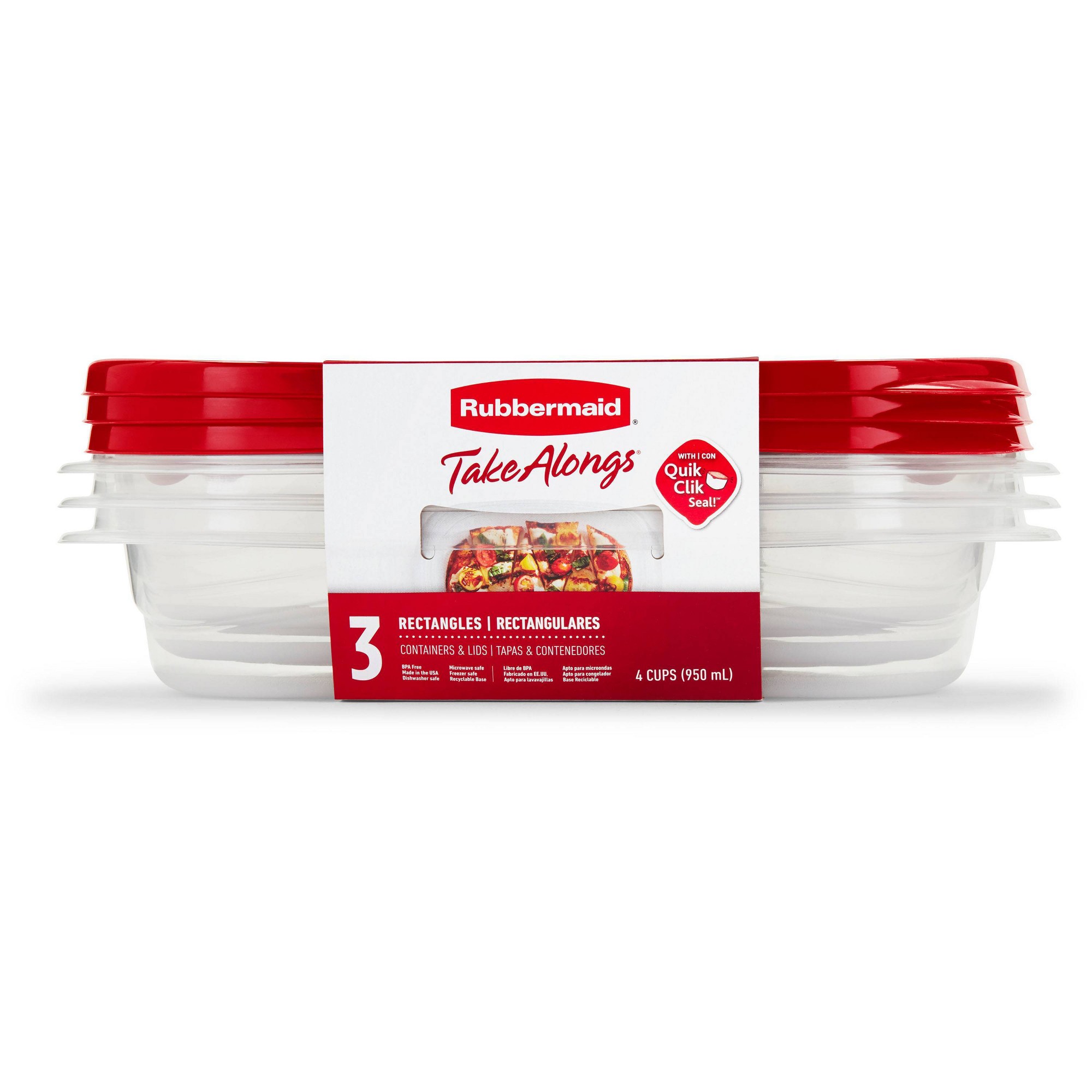 赤い長方形の食品保存容器3個（蓋付き）、4カップ用の再利用可 - Food Storage Prep Containers のレビューと価格