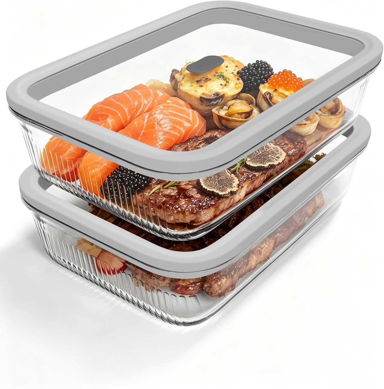 2個セット ガラス製食品保存容器、強化ガラス蓋と蒸気弁付き、 - Food Storage Prep Containers のレビューと価格