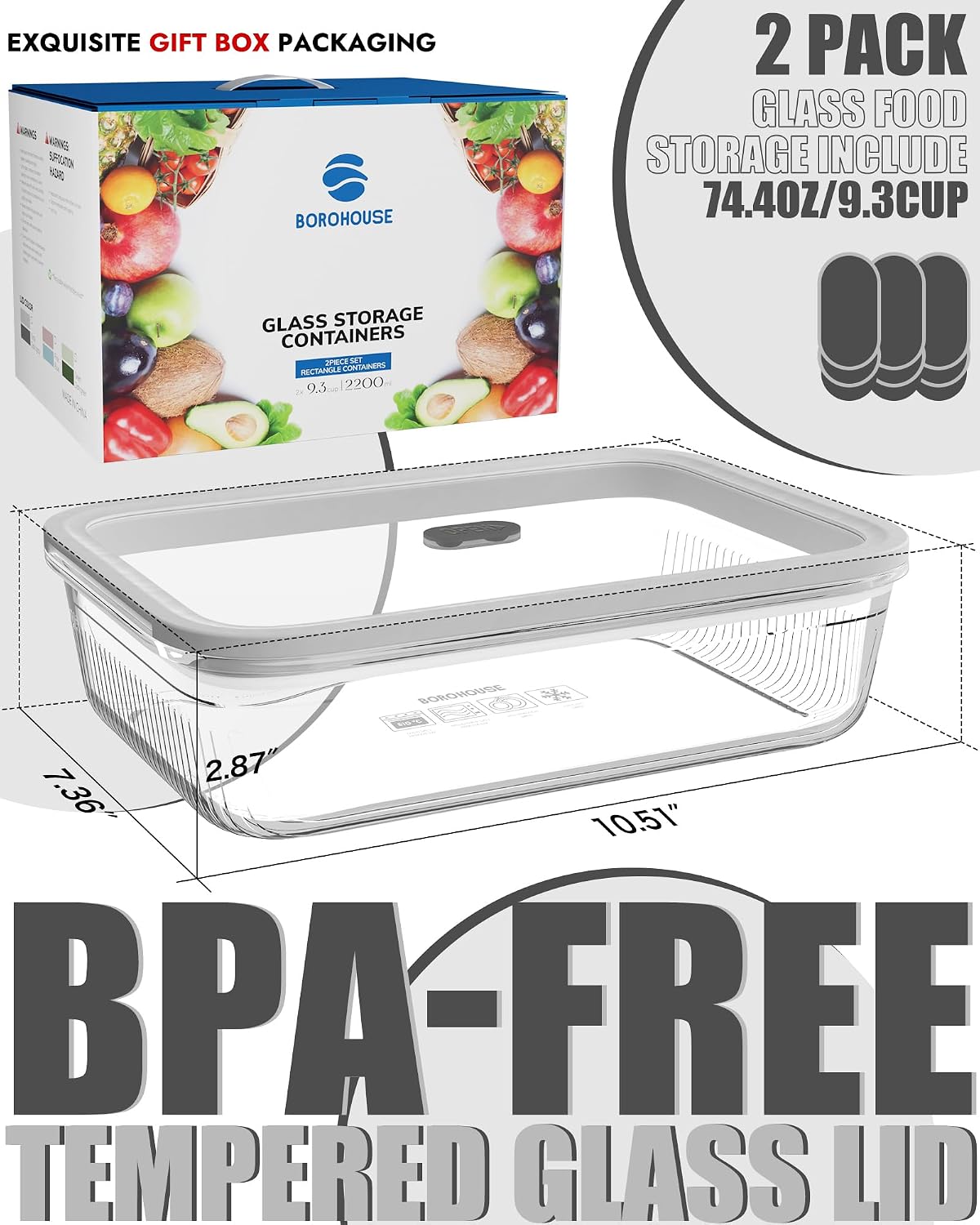 2個セット ガラス製食品保存容器、強化ガラス蓋と蒸気弁付き、 - Food Storage Prep Containers のレビューと価格