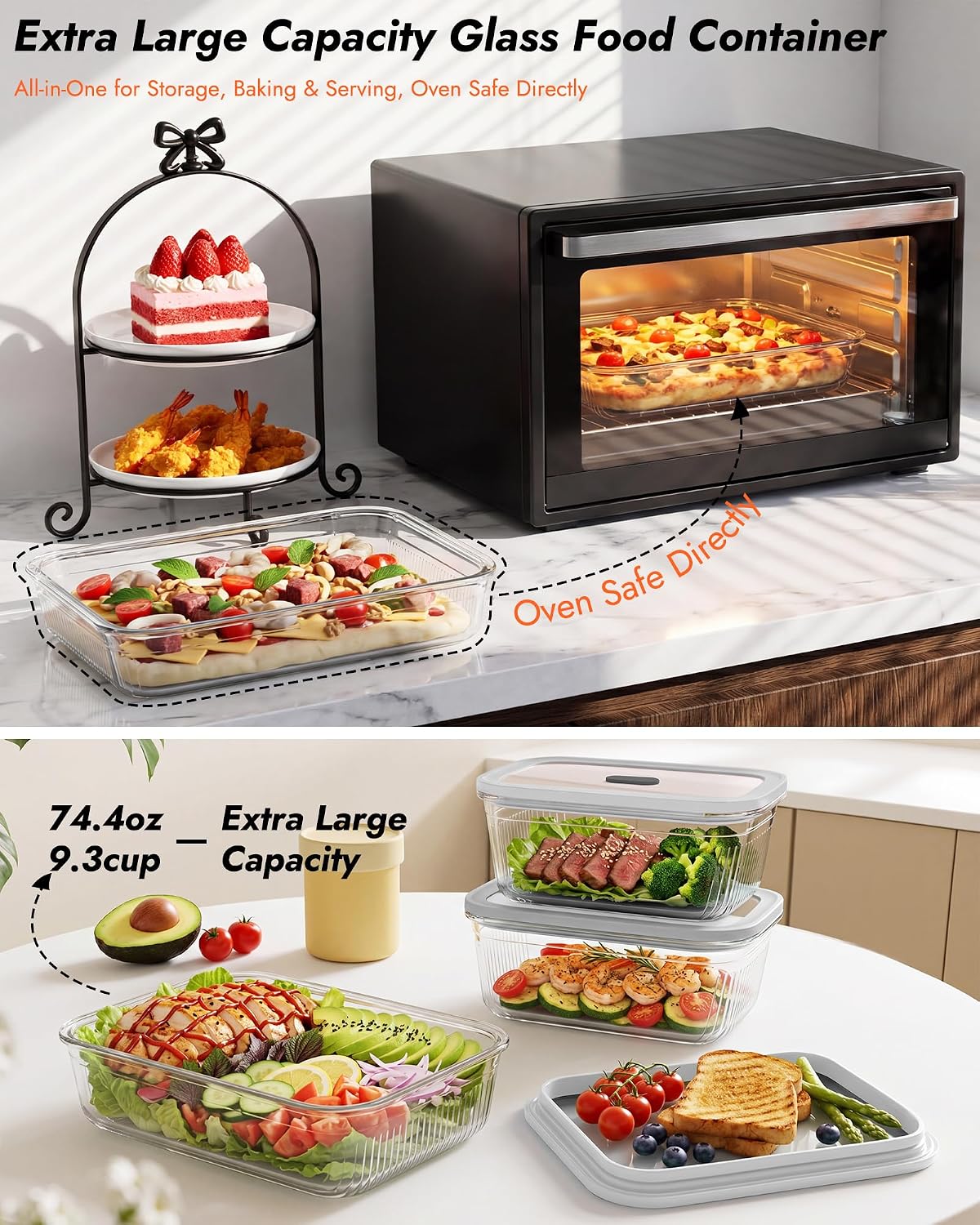 2個セット ガラス製食品保存容器、強化ガラス蓋と蒸気弁付き、 - Food Storage Prep Containers のレビューと価格