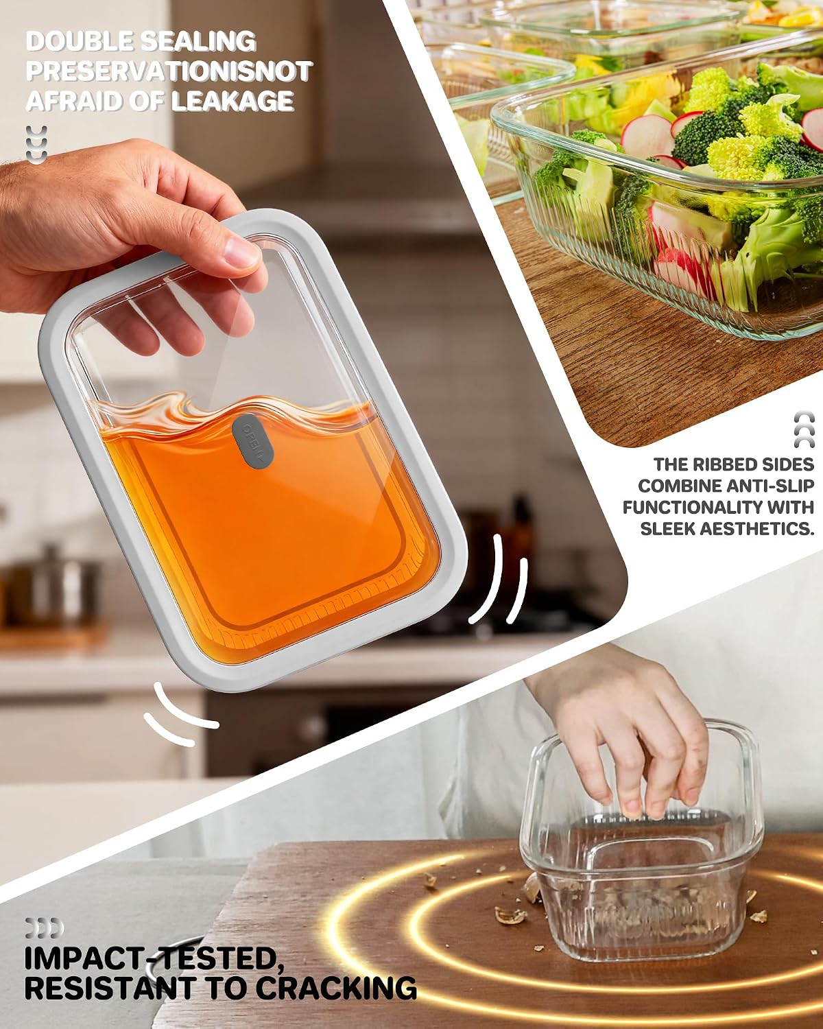2個セット ガラス製食品保存容器、強化ガラス蓋と蒸気弁付き、 - Food Storage Prep Containers のレビューと価格