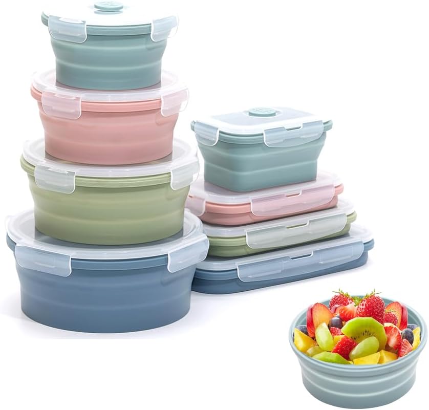 折りたたみ可能なシリコン食品保存容器セット 4 ピース屋外ポ - Food Storage Time のレビューと価格