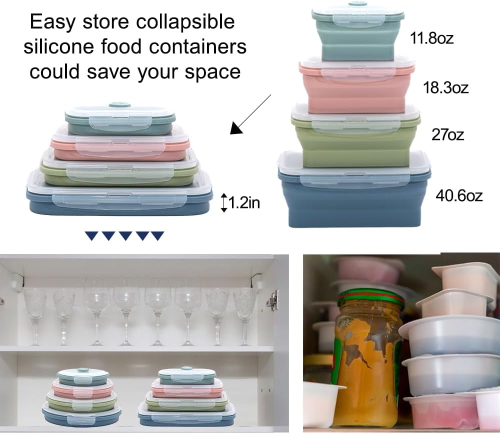 折りたたみ可能なシリコン食品保存容器セット 4 ピース屋外ポ - Food Storage Time のレビューと価格