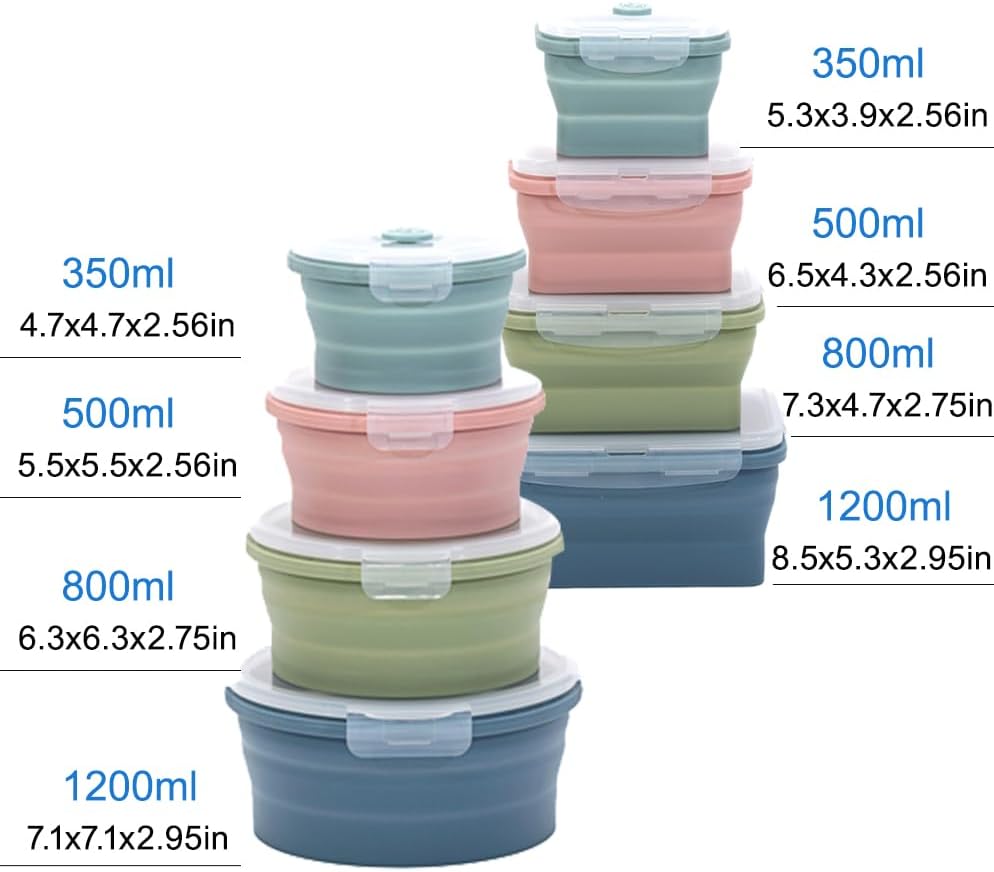 折りたたみ可能なシリコン食品保存容器セット 4 ピース屋外ポ - Food Storage Time のレビューと価格