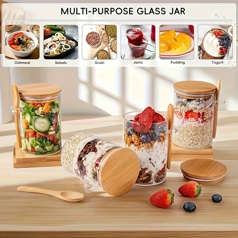 1/2/4/8個入りオートミールガラスカップセット、蓋とスプ - Food Storage Containers Glass のレビューと価格