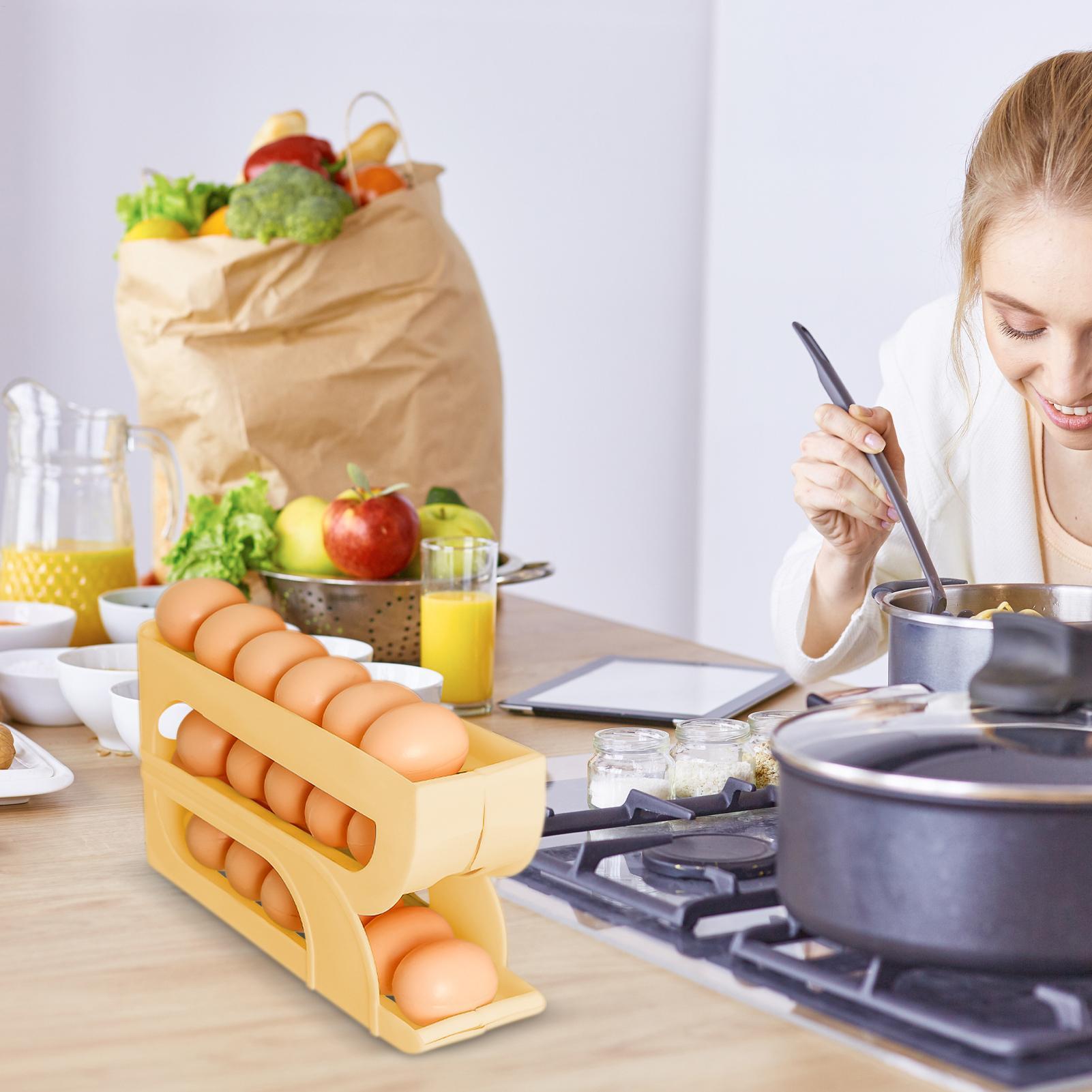 省スペース卵ホルダー、3段自動回転式卵オーガナイザー、キッチ - Food Storage Yellow のレビューと価格