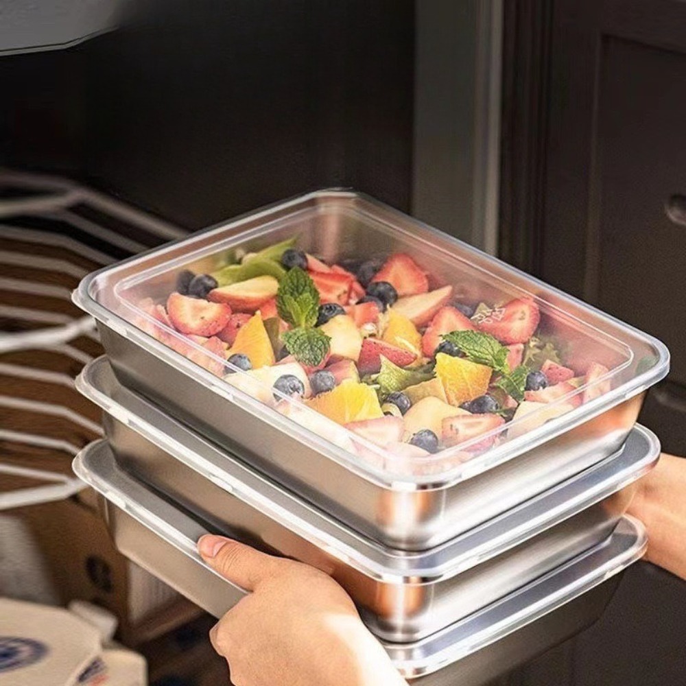 食品グレードのステンレス製サービングトレイ（蓋付き）、多目的 - Food Storage Time のレビューと価格