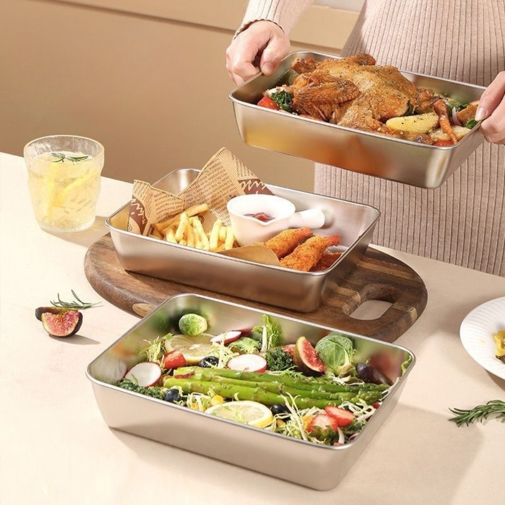 食品グレードのステンレス製サービングトレイ（蓋付き）、多目的 - Food Storage Time のレビューと価格