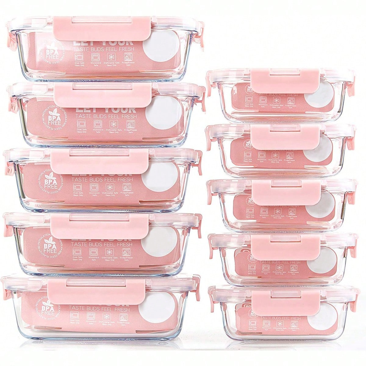 10個入りガラス製ミールプレップ容器、蓋付き食品保存容器、気 - Food Storage Containers Glass のレビューと価格