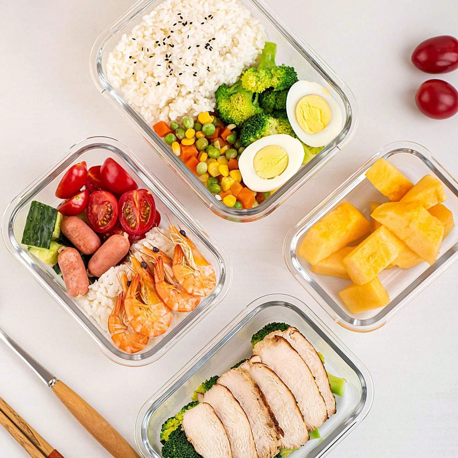 10個入りガラス製ミールプレップ容器、蓋付き食品保存容器、気 - Food Storage Containers Glass のレビューと価格