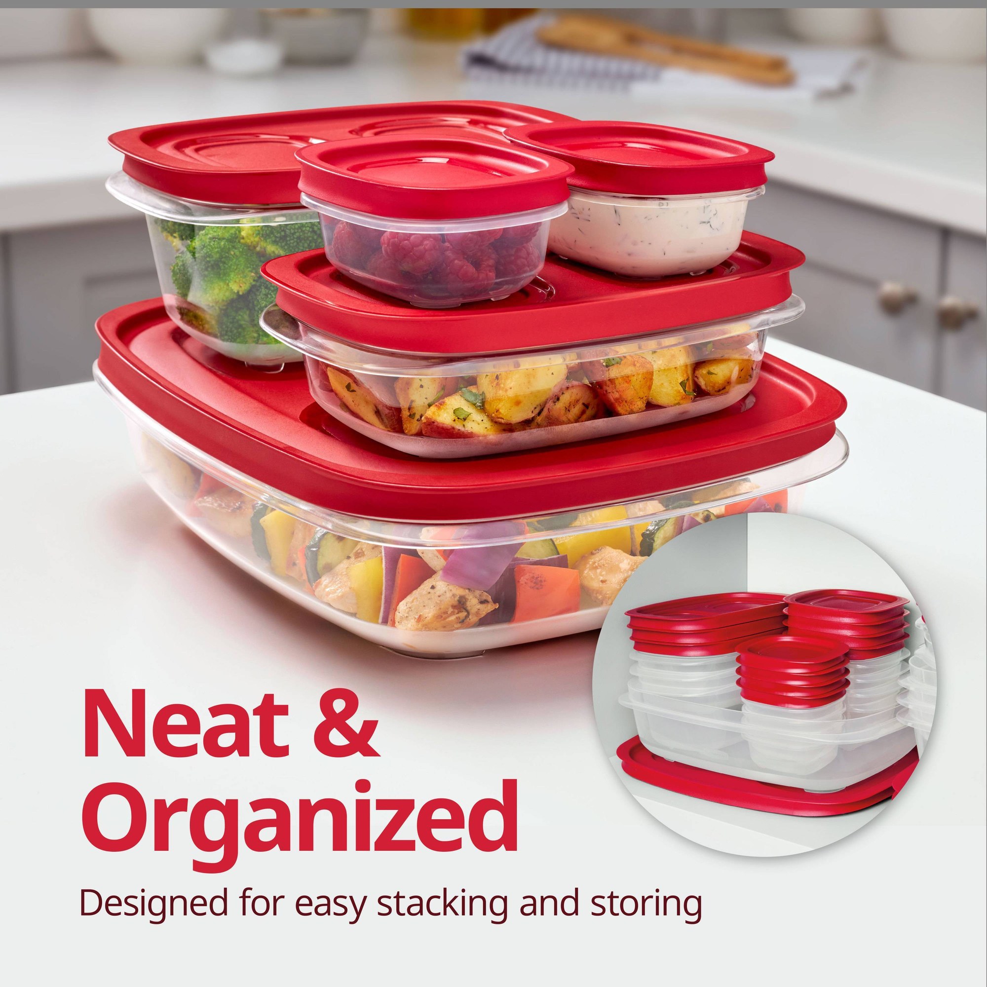 5.26カップ長方形食品保存容器、赤いイージーストア蓋付き、 - Food Storage Prep Containers のレビューと価格