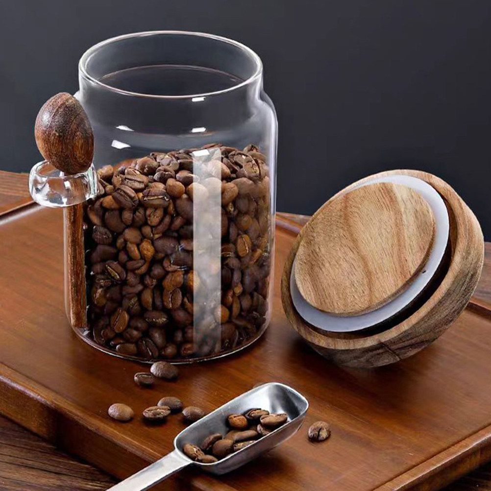 透明ガラス製食品保存容器、気密性のある木製蓋付き、コーヒー容 - Food Storage Containers Glass のレビューと価格