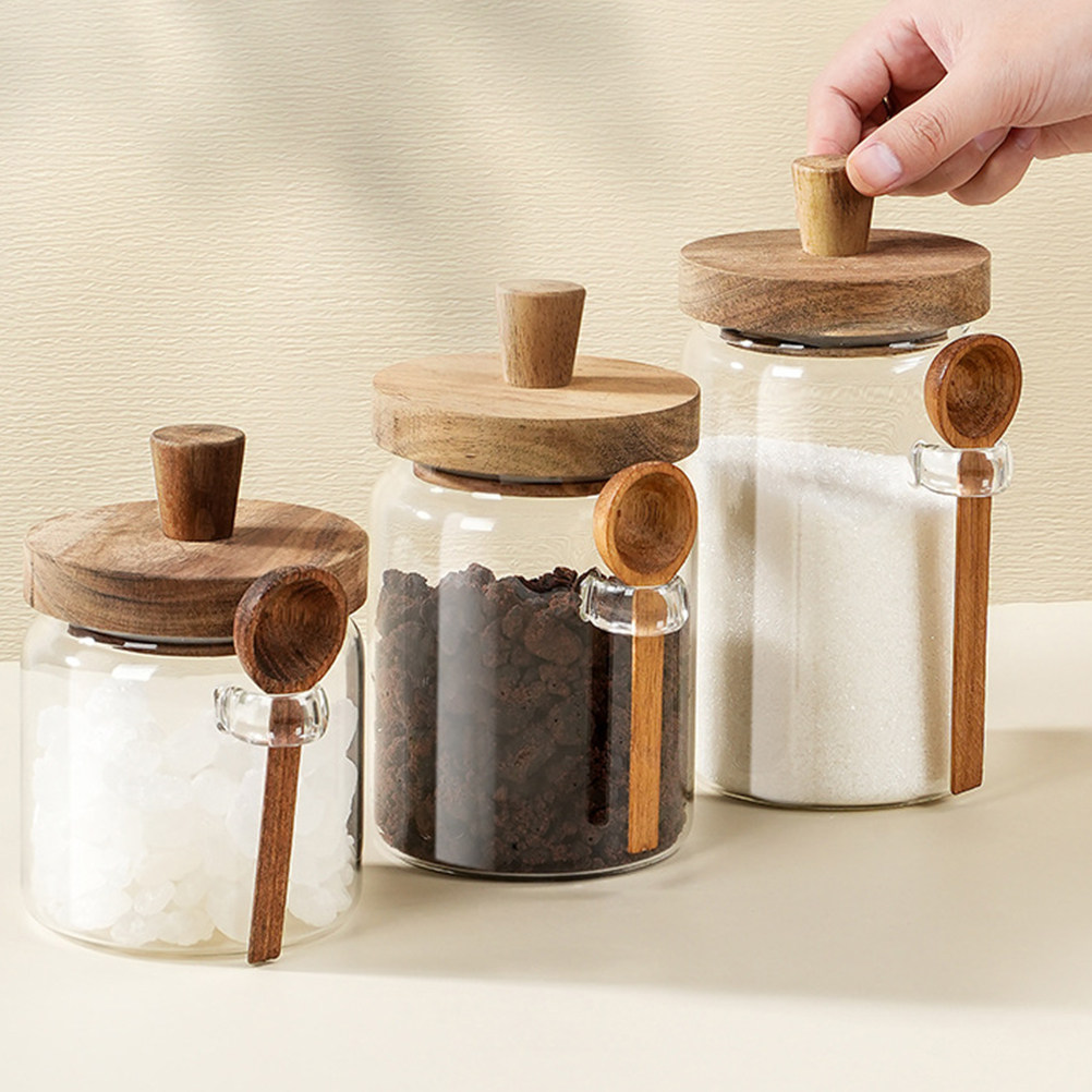 透明ガラス製食品保存容器、気密性のある木製蓋付き、コーヒー容 - Food Storage Containers Glass のレビューと価格