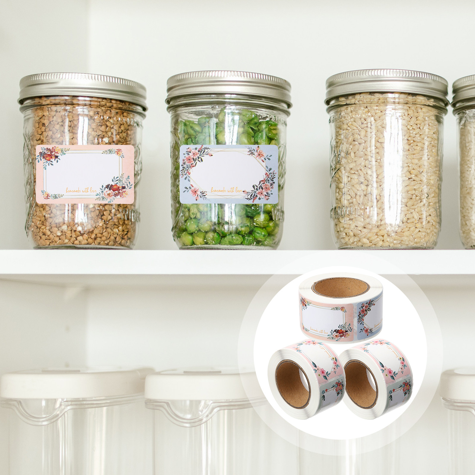 3ロール入り無地のネームラベルステッカー、花柄デザイン、ボト - Food Storage Labels のレビューと価格