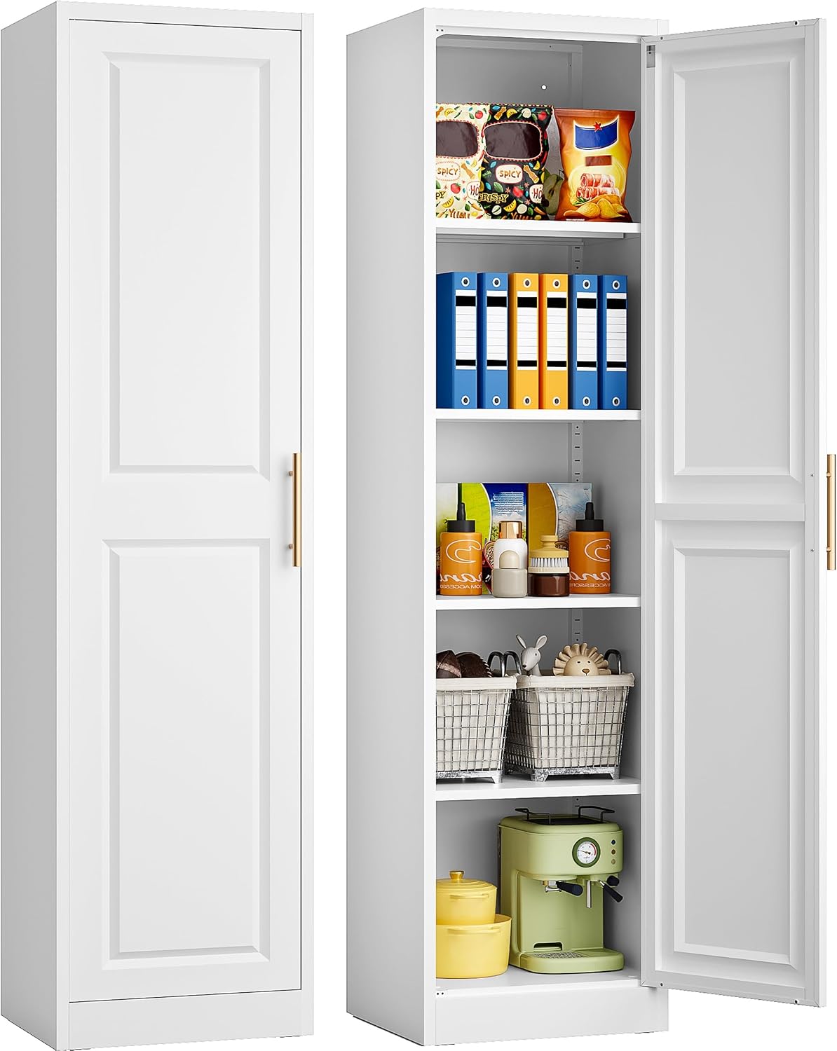背の高い細長い収納キャビネット、1ドア5段、スリムキッチンパ - Food Storage Box Large のレビューと価格