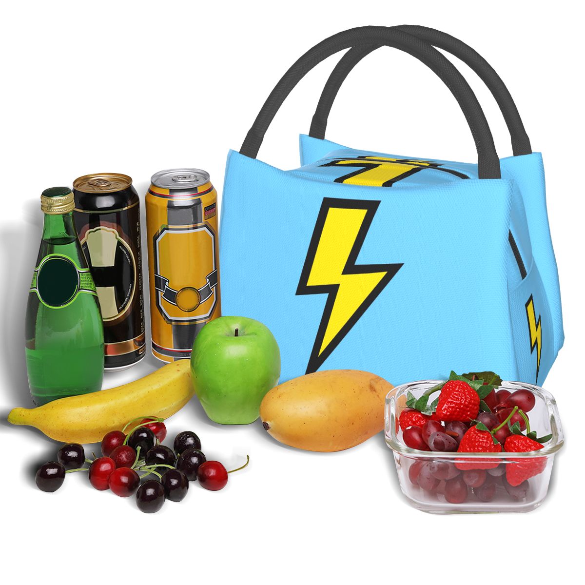 黄色い稲妻模様と明るい青色の断熱ランチバッグ、女性用ピクニッ - Food Storage Yellow のレビューと価格