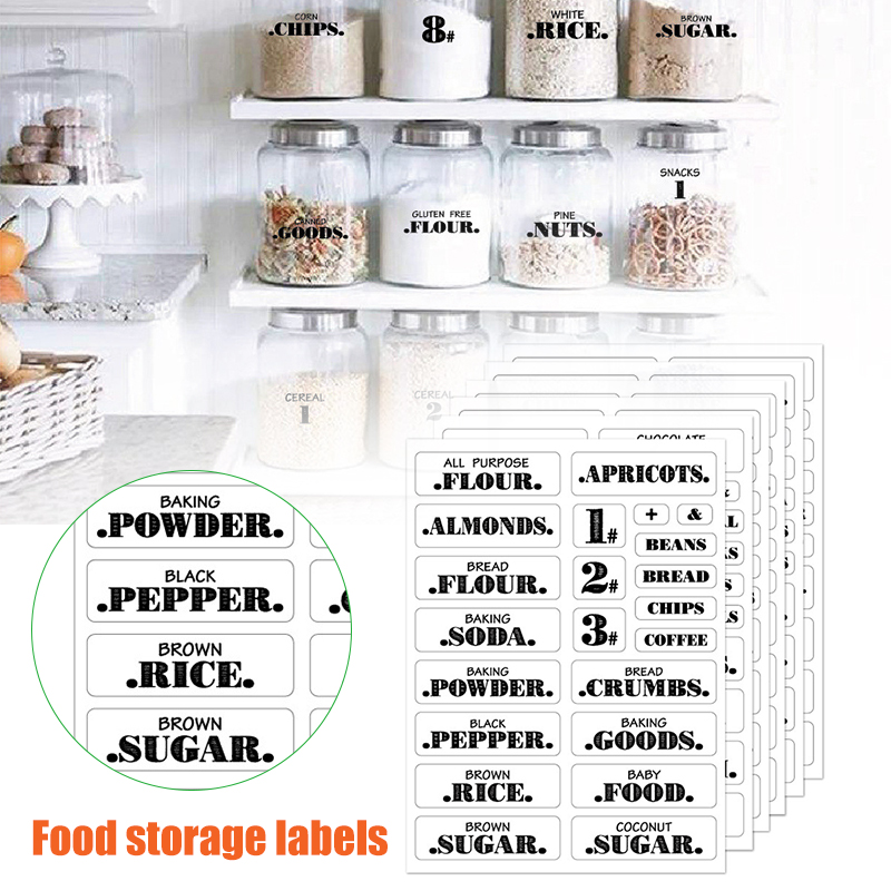 防水キッチンフードステッカー,132個,食品の瓶,調味料用, - Food Storage Labels のレビューと価格