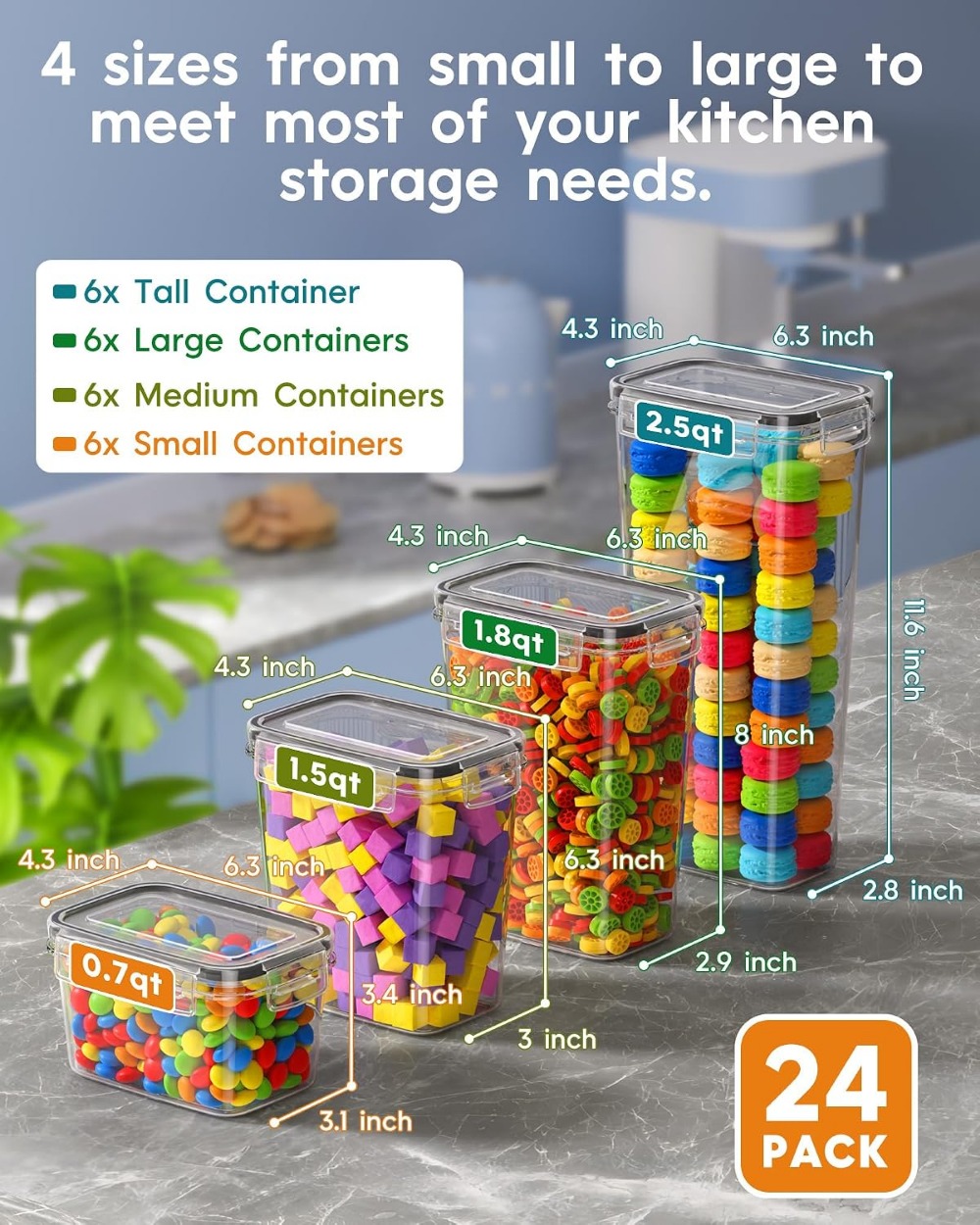 24個入り気密食品保存容器、蓋付き、BPAフリープラスチック - Food Storage Labels のレビューと価格