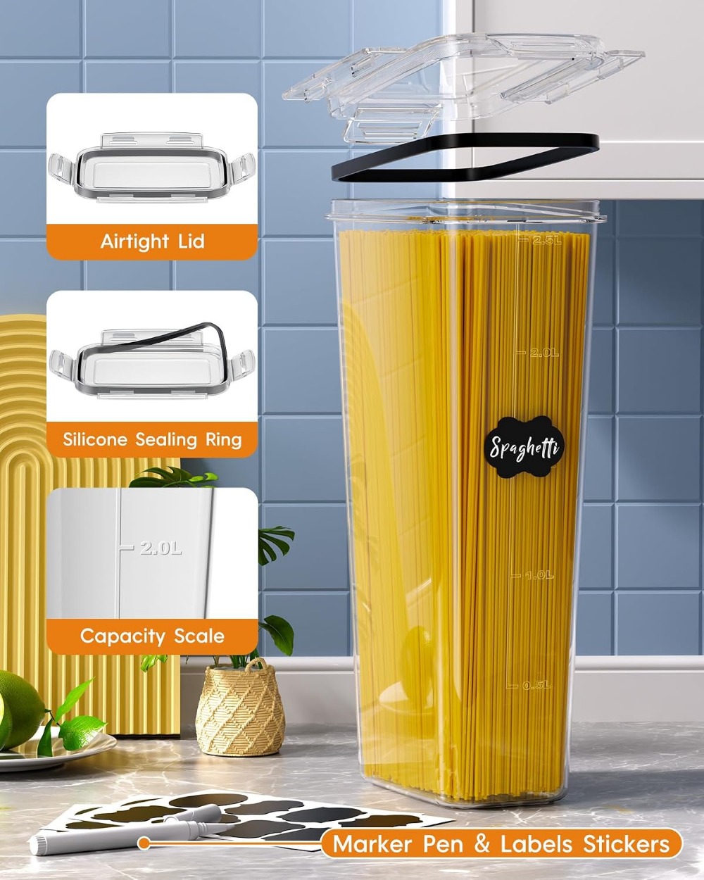 24個入り気密食品保存容器、蓋付き、BPAフリープラスチック - Food Storage Labels のレビューと価格