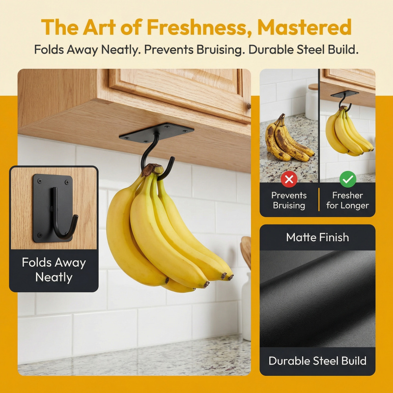 ブラックメタル製粘着式バナナフック折りたたみ式収納ラック省ス - Food Storage Kitchen のレビューと価格