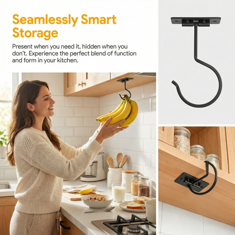 ブラックメタル製粘着式バナナフック折りたたみ式収納ラック省ス - Food Storage Kitchen のレビューと価格