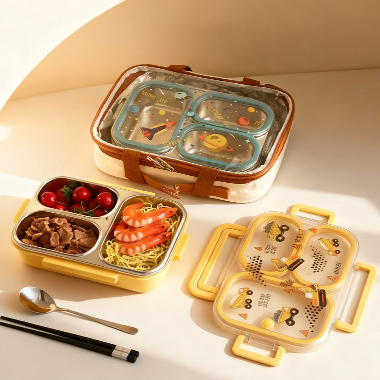 大容量漫画柄子供用ランチボックス、ハンドル付き、持ち運び可能 - Food Storage Box Large のレビューと価格